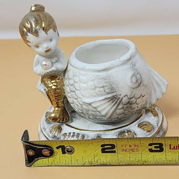 Vintage Napcoware Tuscan Alabastro Mermaid Fish Ceramic Toothpick/Trinket Holder - Picture 9 of 10